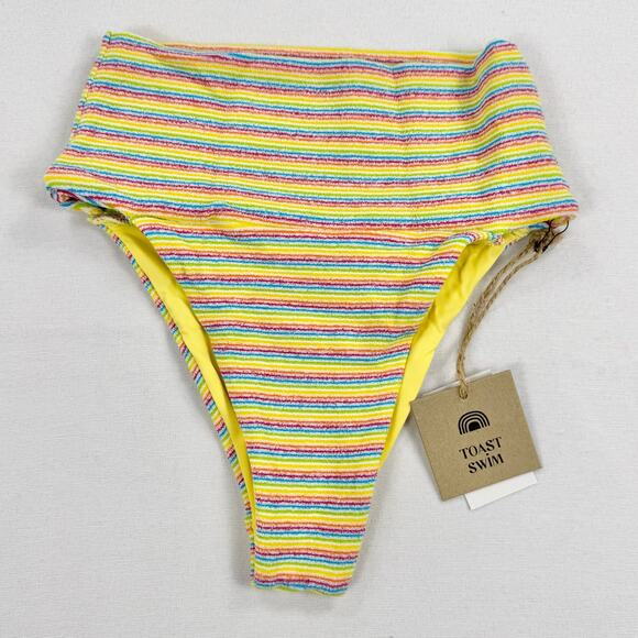 Free People Toast Swim Women’s Banded Waist Ribbed Bikini Bottom Small Rainbow - Picture 1 of 8